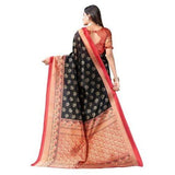 Zindwear Women's Black with Golden Printed Poly Silk Saree with Blouse Party Wedding and Casual Wear - Walgrow.com