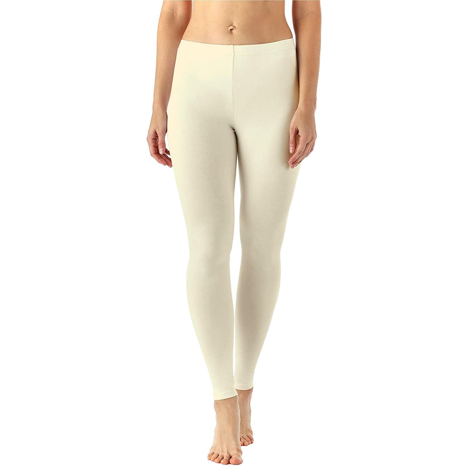 Zindwear Women's Cotton Soft Plain Summer Stretchy Ankle Length Leggings (One Size, Cream) - Walgrow.com