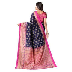 Zindwear Women's Dark Blue Printed Poly Silk Saree with Blouse Party Wedding and Casual Wear - Walgrow.com