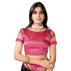 Zindwear Women's Dark Blue Printed Poly Silk Saree with Blouse Party Wedding and Casual Wear - Walgrow.com
