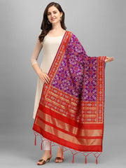 Zindwear Women's Floral Design Woven Silk Blend Dupatta/Chunni/Scarf (Red and Purple) - Walgrow.com