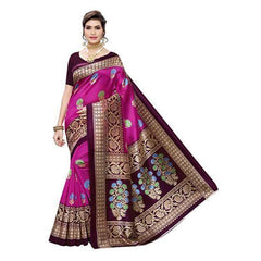 Zindwear Women's Pink Printed Poly Silk Saree with Blouse Party Wedding and Casual Wear - Walgrow.com