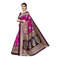 Zindwear Women's Pink Printed Poly Silk Saree with Blouse Party Wedding and Casual Wear - Walgrow.com