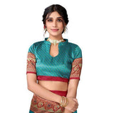 Zindwear Women's Rama with Beige Printed Poly Silk Saree with Blouse Party Wedding and Casual Wear - Walgrow.com