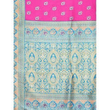 Zindwear Women's Rani Pink with Blue Printed Poly Silk Saree with Blouse Party Wedding and Casual Wear - Walgrow.com