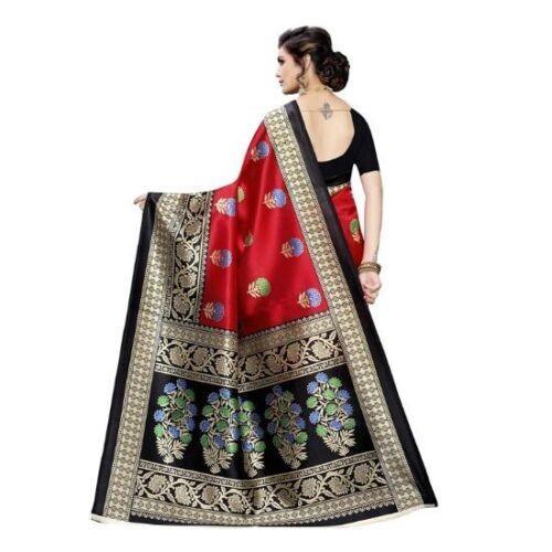 Zindwear Women's Red Printed Poly Silk Saree with Blouse Party Wedding and Casual Wear - Walgrow.com