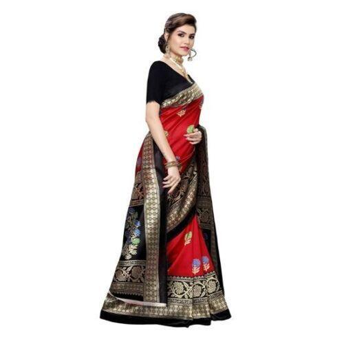 Zindwear Women's Red Printed Poly Silk Saree with Blouse Party Wedding and Casual Wear - Walgrow.com