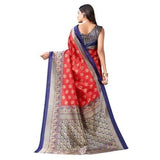 Zindwear Women's Red with Navy Blue Printed Poly Silk Saree with Blouse Party Wedding and Casual Wear - Walgrow.com