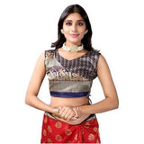 Zindwear Women's Red with Navy Blue Printed Poly Silk Saree with Blouse Party Wedding and Casual Wear - Walgrow.com