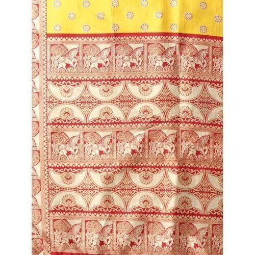 Zindwear Women's Yellow with Red Printed Poly Silk Saree with Blouse Party Wedding and Casual Wear - Walgrow.com